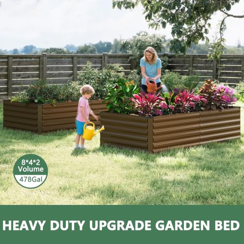 FOOWIN 8x4x2ft Raised Garden Bed Outdoor, Galvanized Steel Garden Beds - color: Brown, size: 8x4x2 FT-2PC