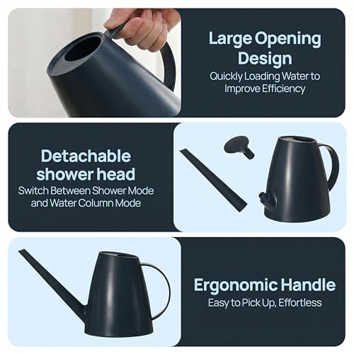 Modern 1.8 Liter Plastic Watering Can with Detachable Spout and Sprinkler Head, Designed for Controlled Pouring and Easy Handling, Blue - color: Blue