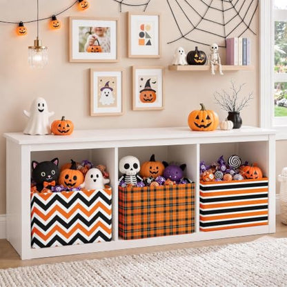 Britimes Storage Baskets for Gifts, Toy Storage Bins Box, 3 Pack, Halloween - color: Fall Halloween Geometric