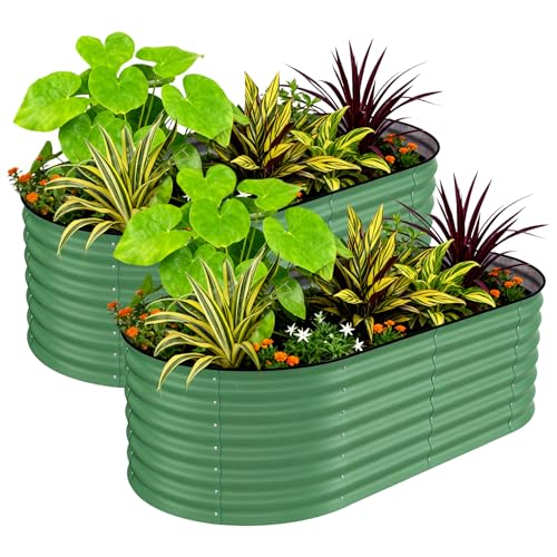 Garvee 2 Pack 6X3X2ft Galvanized Raised Garden Bed, Oval Metal Planter Box - color: Green-oval, size: 6x3x2ft 2pcs