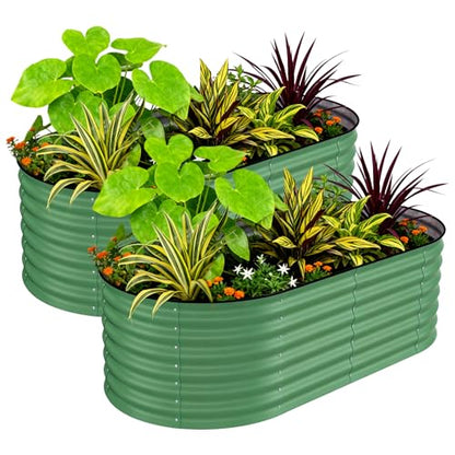 Garvee 2 Pack 6X3X2ft Galvanized Raised Garden Bed, Oval Metal Planter Box - color: Green-oval, size: 6x3x2ft 2pcs