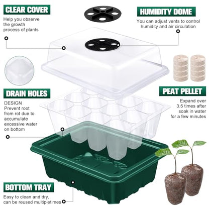 SiliFine 6 Pack Seed Starter Tray with 72 Pcs Peat Pellets, Seeding Starter Kit (72 Cells Total Tray) with Humidity Dome, Soil Plant Germination Tray Kit for Flower Vegetable(Black, Green) - color: Black, Green