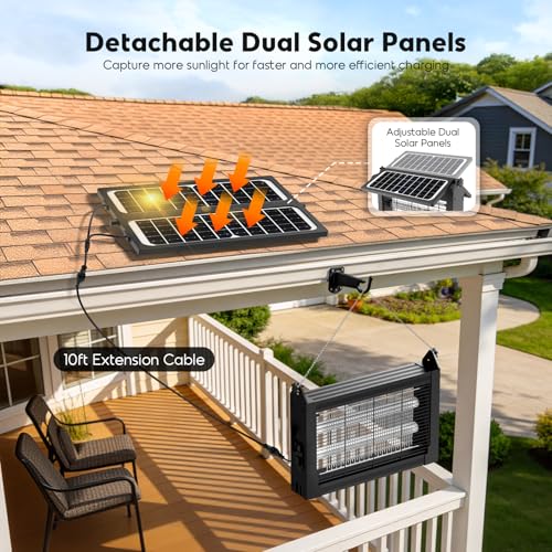 Solar Bug Zapper Outdoor, 4500V Mosquito Zapper with Dual Solar Panels - color: Black