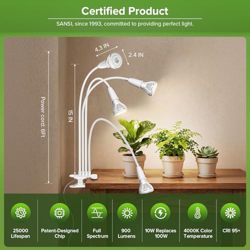 Clip on Grow Light, 40W LED Full Spectrum Bulb, 600W Equivalent - size: 4 Head