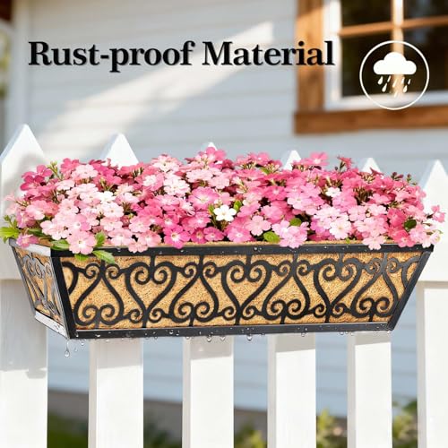 2 Pack 30 Inch Deck Railing Planter Box - Window Boxes Planters with Adjustable Brackets Coco Liners Balcony Planters Railing Hanging for Window Flower Boxes Outdoor Garden Decor - size: 30 Inch