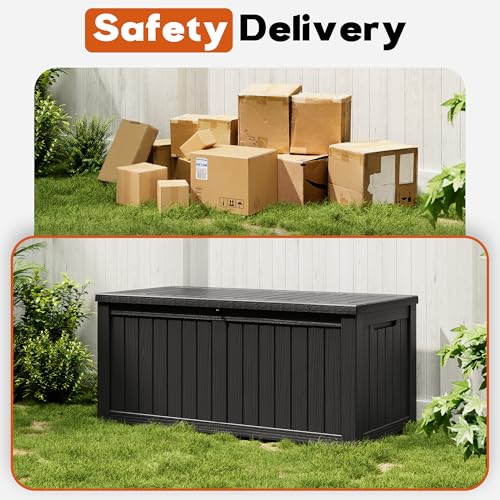 Waterproof Outdoor Storage Box, Resin Patio Organizer,180 Gal,Black - color: Striped Black, style: 180 Gallon