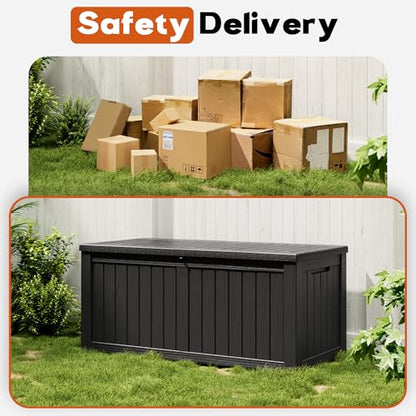 Waterproof Outdoor Storage Box, Resin Patio Organizer,180 Gal,Black - color: Striped Black, style: 180 Gallon