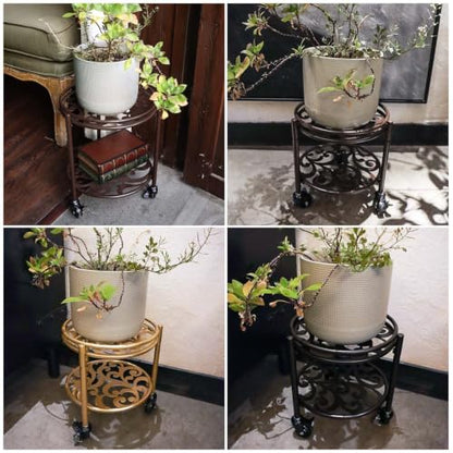 Rolling Plant Stand, 2 Tier Plant Caddy with Wheels 2 Pack Gold - color: gold