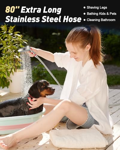 FASDUNT High Pressure Handheld Shower Head with Hose, Brushed Nickel - color: Brushed Nickel, style: 6 Spray-Settings