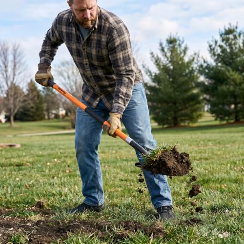 56 Inch Heavy Duty Round Point Digging Shovel with Orange Fiberglass Handle