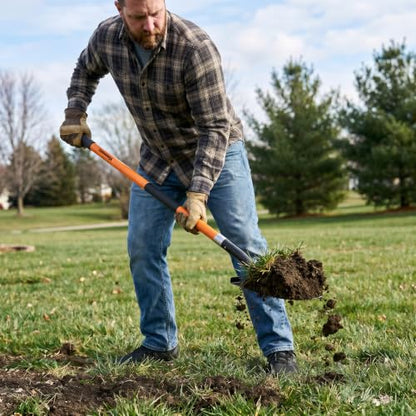 56 Inch Heavy Duty Round Point Digging Shovel with Orange Fiberglass Handle