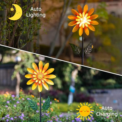 Viveta Solar Sunflower Wind Spinner,Metal Wind Sculpture - color: Sunflower-solar