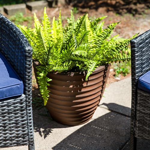 Sunnydaze Ribbed 16-Inch Double-Walled Outdoor Plant Pot - Rust - size: 16 in