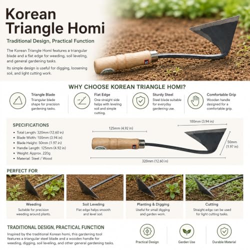 Easy Digger Korean Triangle Blade Ho Mi Ho-mi, Gardening Tool for Leveling, Home and Gardening Tool, HOMI