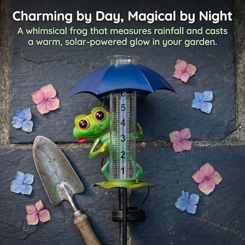 Rain Gauge Outdoor Decorative Solar Frog 7-Inch Glass Tube with LED Lights