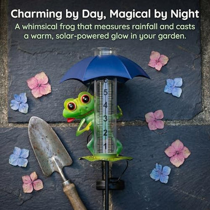 Rain Gauge Outdoor Decorative Solar Frog 7-Inch Glass Tube with LED Lights