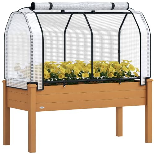 Outsunny Raised Garden Bed with PE Greenhouse Cover 48x22x46 inch Sand - color: Sand, size: 48 x 22 x 46 inch