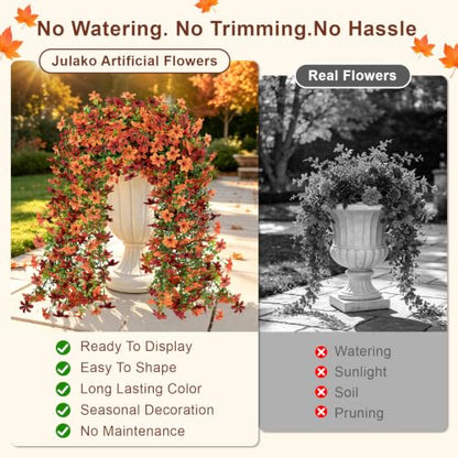 Artificial Hanging Flowers for Outdoors, 2 PCS 344-Bloom UV Resistant Mums - color: Orange Burgundy