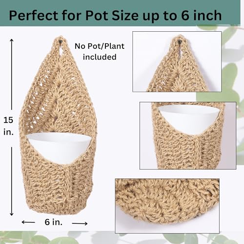 2 Pack Macrame Wall Plant Hanger for 6 inch, Wall Plant Basket - size: Large