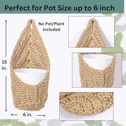 2 Pack Macrame Wall Plant Hanger for 6 inch, Wall Plant Basket - size: Large