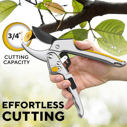 Gerossi Ratchet Pruning Shears Heavy Duty, Hand Pruners for Gardening - color: Silver-yellow