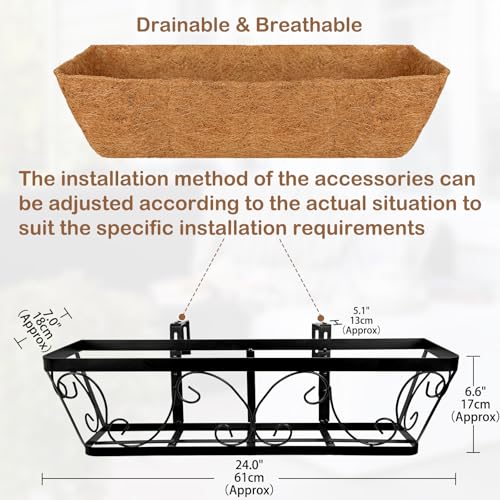 24 Inch Window Box Planter with Adjustable Brackets for Hanging Plants - size: 2 Pack, style: Scrollwork