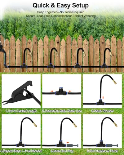 Upgraded 5/16" Drip Irrigation Kit (100FT), High-Flow Garden Watering System with 16 Bendable 360° Brass Misting Nozzles, Quick-Push Connectors & Leak-Proof Design for Patio, Greenhouse & Flower Beds - size: 100FT