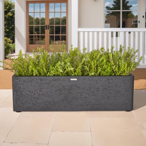 31" Rectangular Outdoor Planter - Handmade Fiberglass Composite - color: Charcoal Gray, size: Medium
