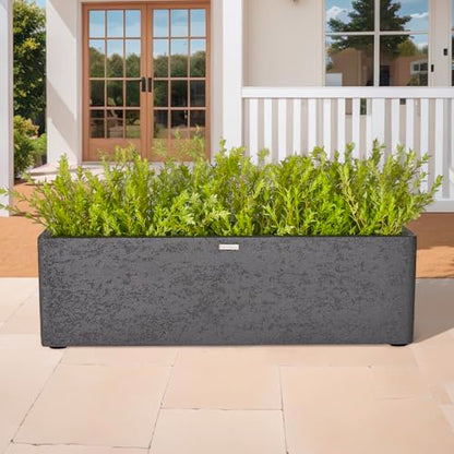 31" Rectangular Outdoor Planter - Handmade Fiberglass Composite - color: Charcoal Gray, size: Medium