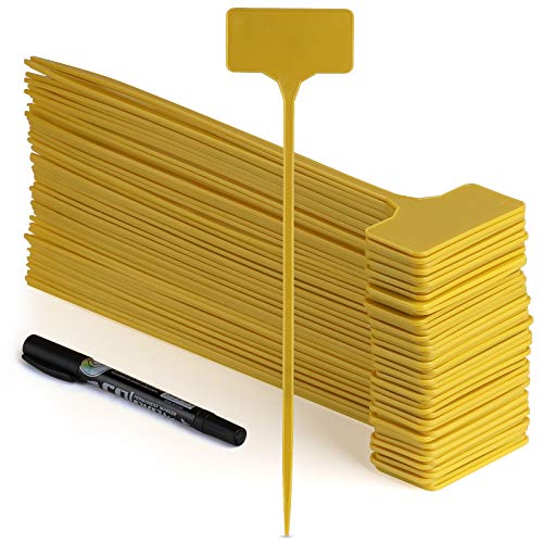 50 Pack Outdoor Tall Plant Labels, Large Waterproof Plastic Plant T-Type Tags, Durable Nursery Garden Markers, Perfect for Herbs, Flowers, Vegetable and Potted Plants - color: Yellow