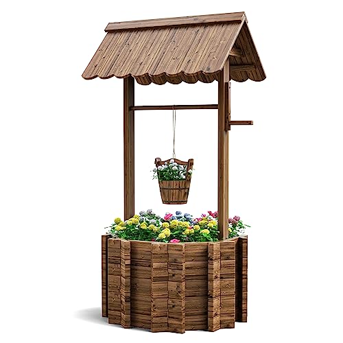 UDPATIO Wishing Wells for Outside, Wooden Wishing Well Planter for Yard, Upgrade Wishing Well with 4 Reinforced Rod & Hanging Bucket for Garden Patio Lawn Backyard Home Decor - size: 53.2''x25.6''x25.6''
