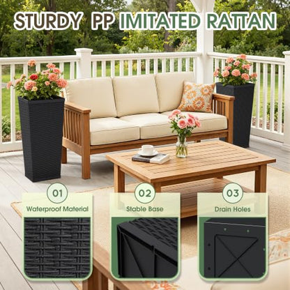 30 Inch Tall Plastic Planters(Set of 2) with Drainage Holes, Black - color: Black, size: 30 inch