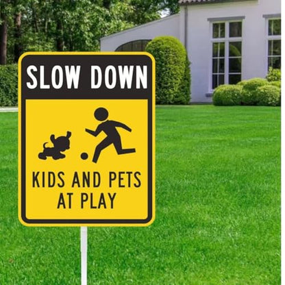 dog crossing sign,Kids and Pets at Play yard Sign with Reflective Aluminum Lawn Signs,slow down Rust Free Garden Signs (8x12in) - color: Slow Down Kids and Pets at Play