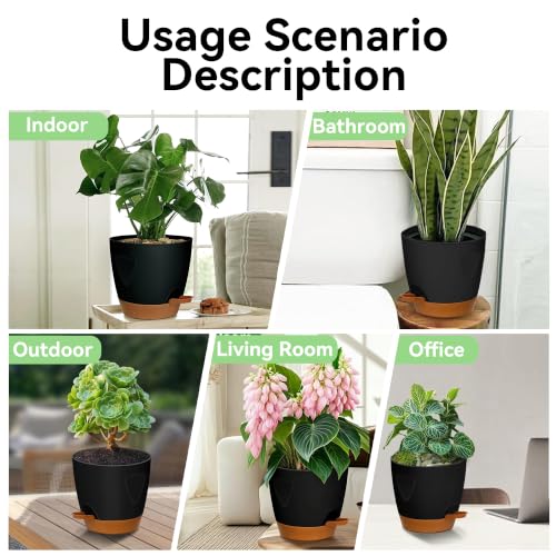 6-Pack Self Watering Pots for Indoor Plants, Black - color: Black
