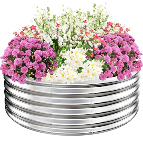 TBMLC 17" Tall,4 FT Diameter Elevated Round Metal Raised Garden Bed Silver - color: Silver, size: 4FT Diameter