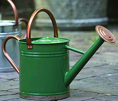 Gardman 8327 Hunter Green Galvanized Steel Watering Can with Copper Accents, 1-Gallon