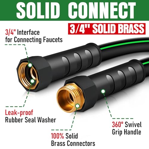 Heavy Duty Garden Hose 75ft, NON-EXPANDABLE Flexible Water Hose, Kink Resistant Lightweight Hybrid Hose, Leakproof Hose Male to Female Fittings - color: Black+Green, size: 75ft