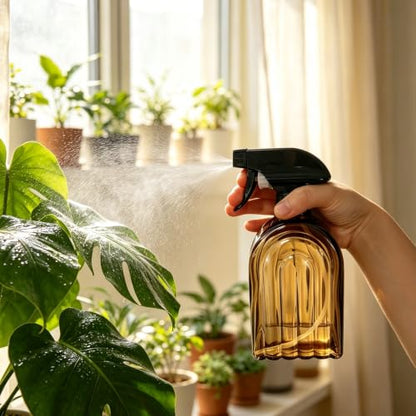 Amber Glass Plant Mister Spray Bottles, 13.5oz Adjustable Nozzle, 2 Pack - color: Amber-1