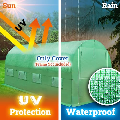 BenefitUSA Greenhouse Replacement PE Cover ONLY for Walk-in Greenhouse 2 Zipper Doors Air Ventilation, Frame NOT Included (15'x7'x7', Green) - size: 15'x7'x7', Green