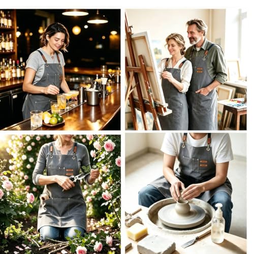 Canvas Tool Apron, Heavy Duty Multi-Pocket, Crossback Adjustable - color: Gray