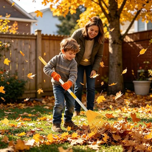 2PCS Adjustable Kids Rakes for Leaves & 2 Pairs Gloves, 34" Plastic Garden Yard Rake Small Childrens Lawn Rake Toddler Leaf Rakes with Detachable Hardwood Handle Gardening Tools for Boy Girl, Yellow - color: 2PCS Plastic Rakes+2 Pair Gloves