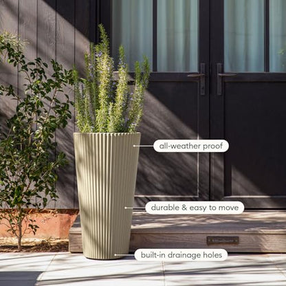 Veradek Demi Series Tall Planter - Tall Tapered Outdoor Planter with Shelf - color: Sand, style: Narrow Groove