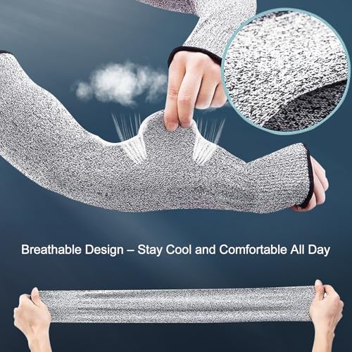 Cut Resistant Farmers Sleeves with Thumb Hole - Arm Protectors for Thin Skin and Bruising, Suitable for Gardening, Welding - color: Grey