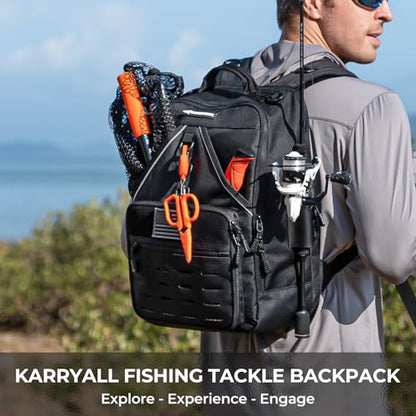 KastKing KarryAll Fishing Backpack with Rod Holder 4 Tackle Boxes, 40/26L - color: Medium (26 L) - Black