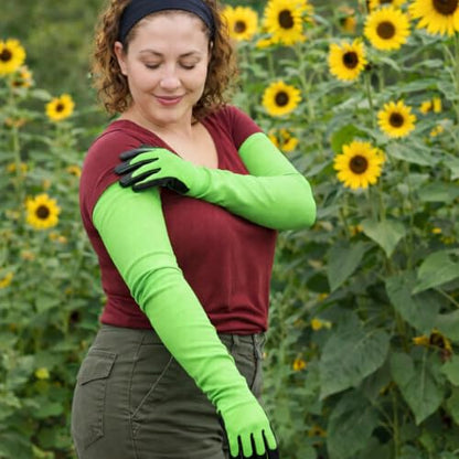 Long Sleeve Gardening Gloves Nitrile-Coated No Slip Grip Cut Proof - color: Green, size: Large