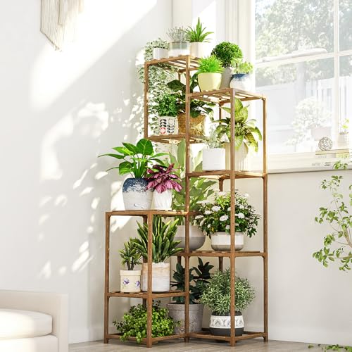 Bamworld Plant Stand Indoor Outdoor Corner Plant Shelf 54.7" Tall Plant Table Wood Large Plant Holder for Multiple Plants Patio Balcony Garden Office Home Decor