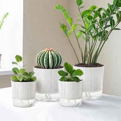 4 Pack Self Watering Pots, 4/5.5 Inch Self Watering Pots for Indoor Plants - color: 4+5.5inch, 4pcs Black Stripes