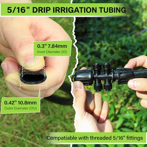 Bonviee 50FT 5/16 Inch Mainline Tubing with 6-Way Couplers, 4-Pack - size: 50FT - 5/16" Tubing