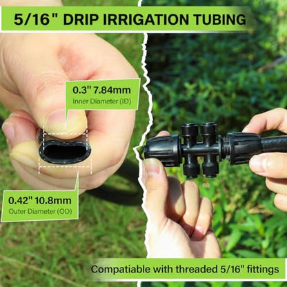 Bonviee 50FT 5/16 Inch Mainline Tubing with 6-Way Couplers, 4-Pack - size: 50FT - 5/16" Tubing