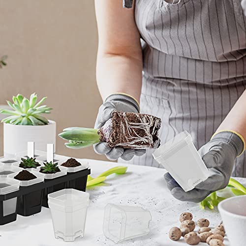 30Pcs 3" Clear Nursery Pots with Saucers, Thick Plastic Square Plant Pot - color: Clear
